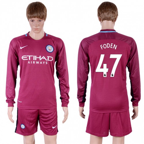 Manchester City #47 Foden Away Long Sleeves Soccer Club Jersey